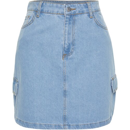 Trendyol curve blue cargo pocket mini denim skirt Slike