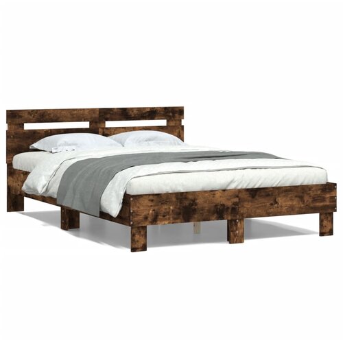 VidaXL Okvir za krevet s uzglavljem i LED boja hrasta 120x190 cm Slike