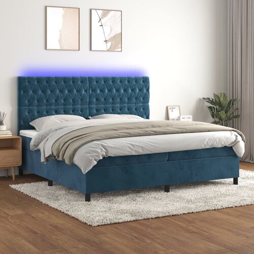 VidaXL Box spring postelja z vzmetnico LED temno modra 200x200cm žamet Slike