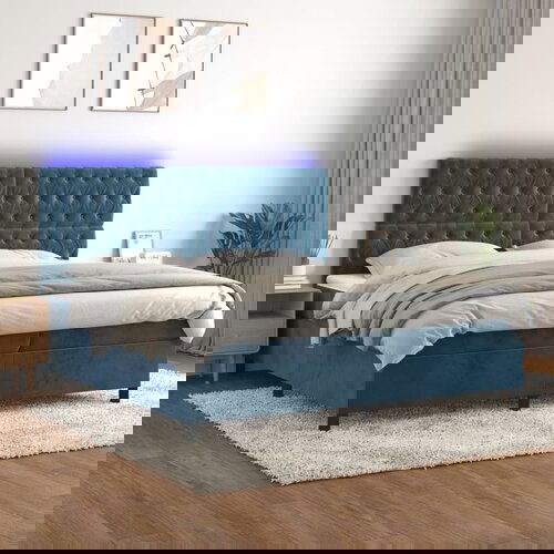 vidaXL Krevet box spring s madracem LED tamnoplavi 200x200 cm baršun Cijene