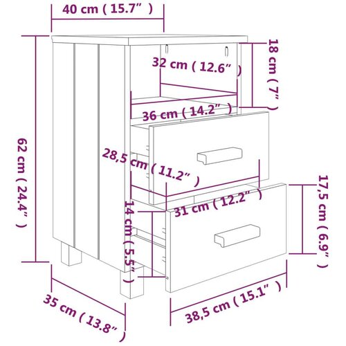 VidaXL noćni ormarići 2 kom bijeli 40 x 35 x 62 cm od masivne borovine Slike