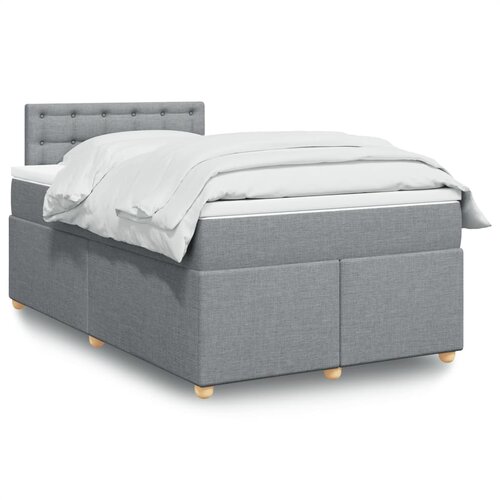VidaXL Box spring postelja z vzmetnico svetlo siva 120x200 cm blago Slike
