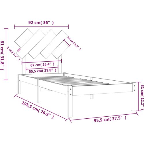  Okvir za krevet 90 x 190 cm jednokrevetni od masivnog drva Slike