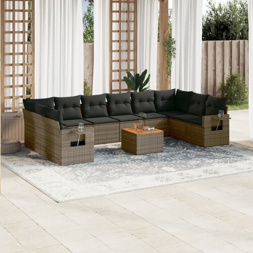 vidaXL 11-dijelni set vrtnih sofa od poliratana s jastucima sivi Cijene