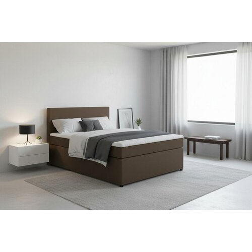 MID.YOU BOXSPRING POSTELJA 140 cm x 200 cm , tekstil, leseni material rjava Slike