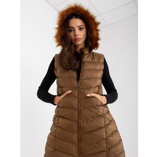 Fashion Hunters Brown long down vest with hood RUE PARIS Slike