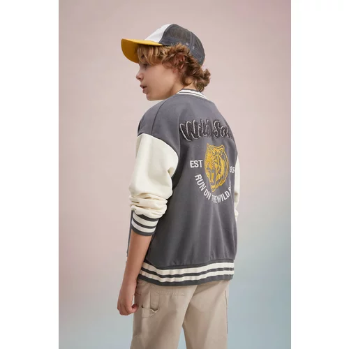 Defacto Boy Printed Bomber Collar College Cardigan