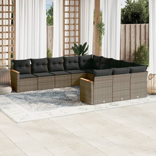 vidaXL 11-dijelni set vrtnih sofa od poliratana s jastucima sivi Cijene