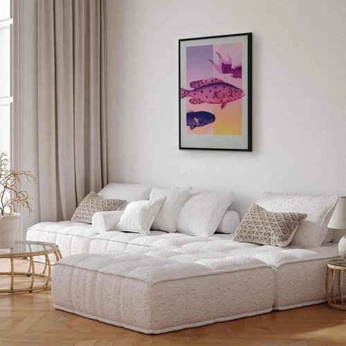  Slika - Fish in Pastels - Stylized Fish Against Gradient Shapes 80x120 U crnom drvenom okviru Slike