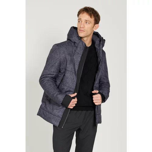 ALTINYILDIZ CLASSICS Men's Anthracite Standard Fit Regular Cut Hooded Patterned Coat
