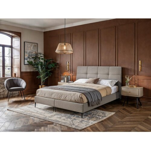 MID.YOU POSTELJA BOXSPRING 180 cm x 200 cm , tekstil, leseni material siva Cene