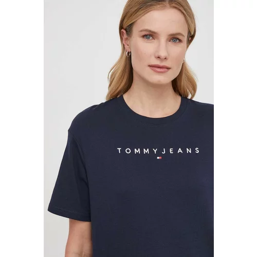 Tommy Jeans Bombažna kratka majica ženski, mornarsko modra barva