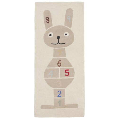 OYOY Mini Ročno tkana otro&scaron;ka igralna preproga iz me&scaron;anice volne 75x180 cm Rabbit Hopscotch &ndash; Cene