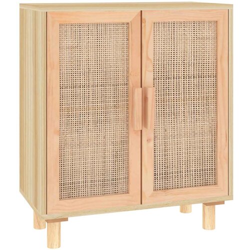  Komoda smeđa 60 x 30 x 70 cm masivna borovina i prirodni ratan Slike