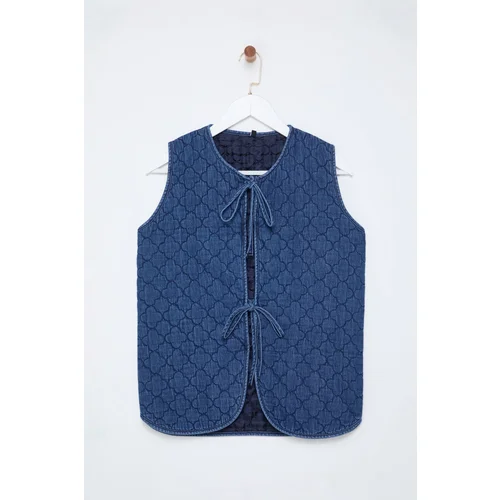 Trendyol Blue Front Tie Quilted Denim Vest