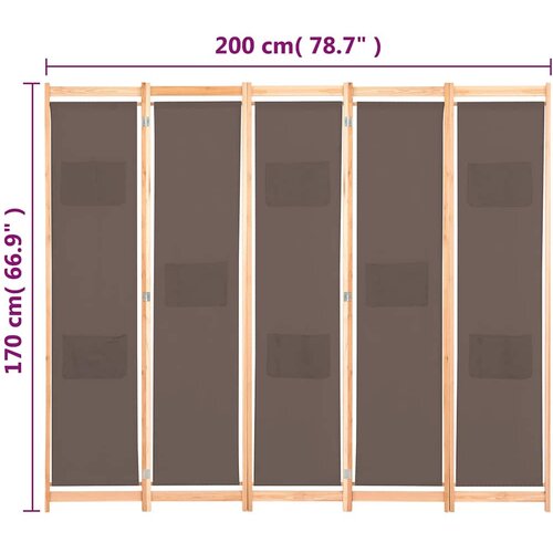  pregrada s 5 panela od tkanine 200 x 170 x 4 cm smeđa Slike