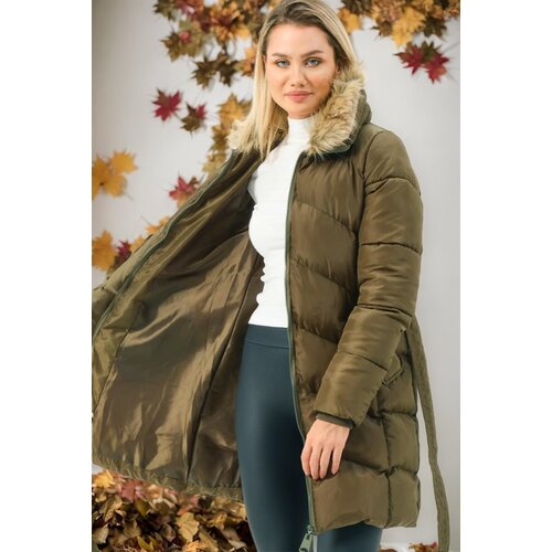 Dewberry Z6767 WOMEN&amp;#039;S COAT-PLAIN KHAKI Slike