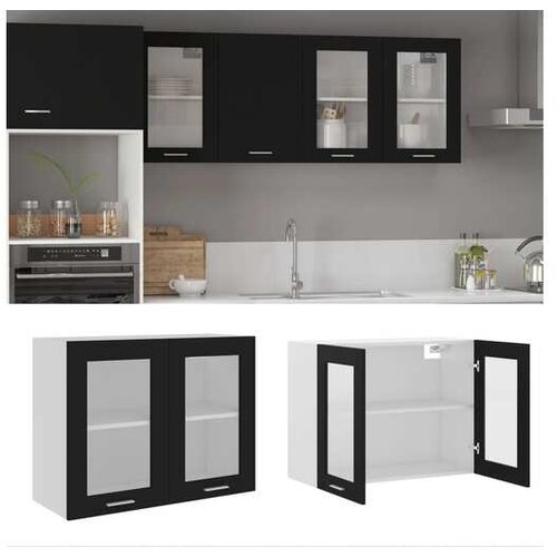  Viseći stakleni ormarić crni 80 x 31 x 60 cm konstruirano drvo Cijene