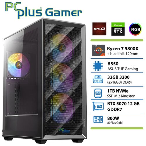 PCPLUS gaming namizni računalnik Ryzen 7 5800X/32GB/SSD 1TB/RTX 5070 12GB/brez OS 147758 Cene