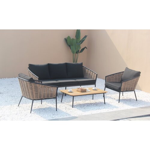  Aluminijski vrtni namještaj - Sofa + dvije fotelje + stol - crno/smeđi Cijene