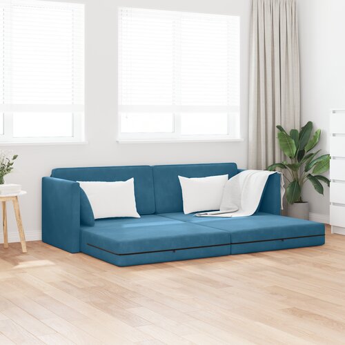 vidaXL tlačni kavč na razteg 2-v-1 modra 213x144x60 cm žamet Cene