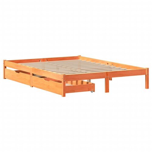 VidaXL Posteljni okvir s predali vo&amp;scaron;čeno rjav 120x200 cm borovina, (21292220) Slike