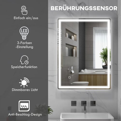  Kupaonsko zidno LED ogledalo s funkcijom protiv zamagljivanja 60x80x4 cm Slike