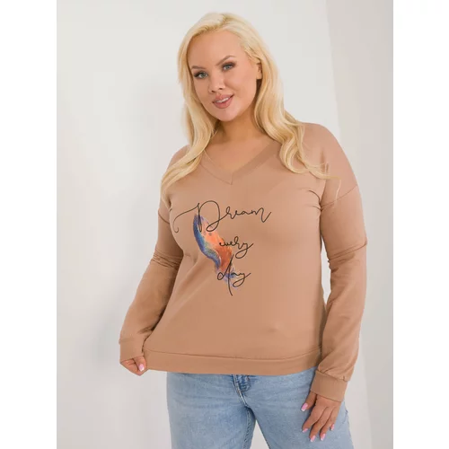 Fashion Hunters Camel plus size blouse with print