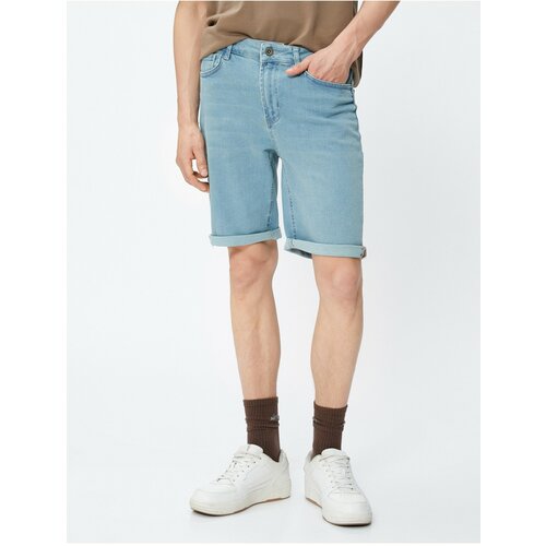 Koton Bermuda Slim Fit Denim Shorts with Fold Detail Buttons. Slike