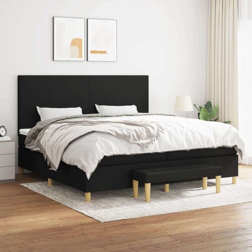  Box spring postelja z vzmetnico črn 200x200 cm blago, (20761239) Slike