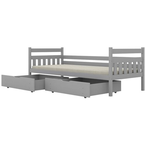  Drveni dječji krevet Dawid - sivi - 200x90 cm - S 2 ladice Slike