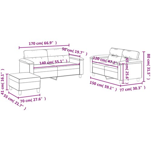  3-dijelni set sofa s jastucima boja cappuccina od umjetne kože Slike
