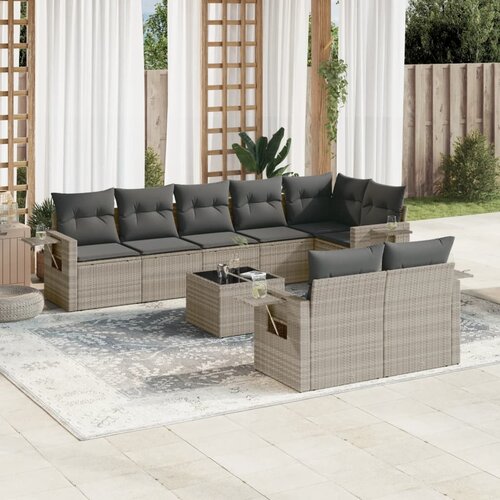 vidaXL 9-dijelni set vrtnih sofa od poliratana s jastucima svjetlosivi Cijene