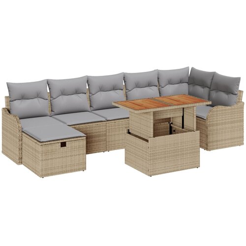 VidaXL 8-dijelni vrtni sofa set s jastučićima u bež poli ratan, 2-sjedna vrtna sofa sa skladi&amp;scaron;tem i jastučićima u bež poli ratan Slike