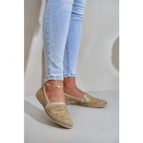 Zazoo Elegant Leather Espadrilles With Weaving Beige-Golden 10178