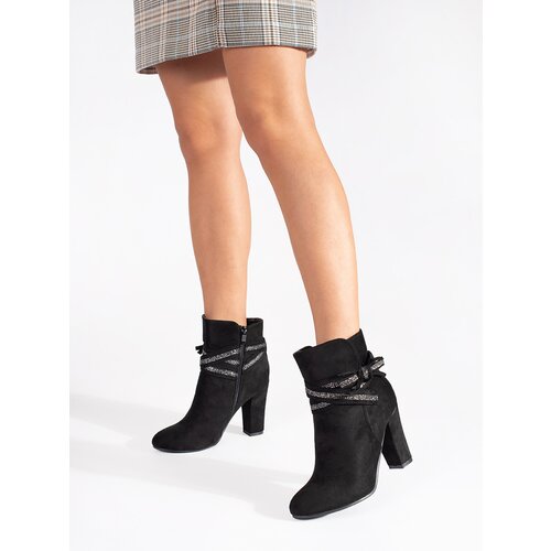 Shelvt Black suede women's ankle boots on a heel Cijene