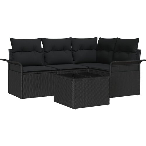 VidaXL 5-dijelni set sofe za vrt s jastučićima bež poli ratan, 2-sjedalna vrtna sofa s pohranom i jastučićima crni poli ratan Slike