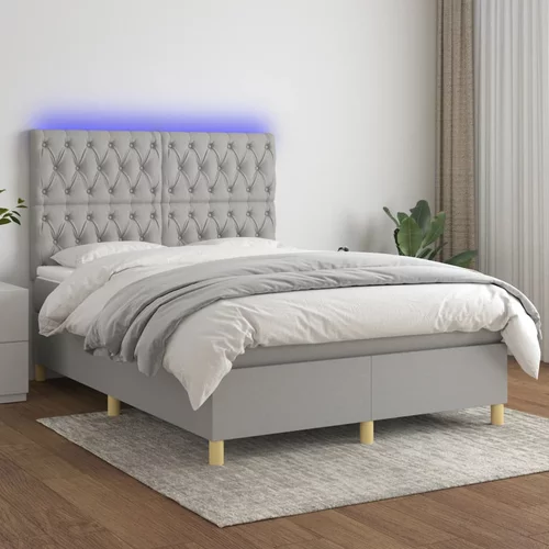  Krevet box spring s madracem LED svjetlosivi 140x190 cm tkanina