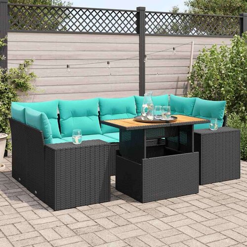 vidaXL Vrtna garnitura - 7-dijelni set vrtnih sofa od poliratana s jastucima crni - Crna sa spremi&scaron;tem 1 Cijene