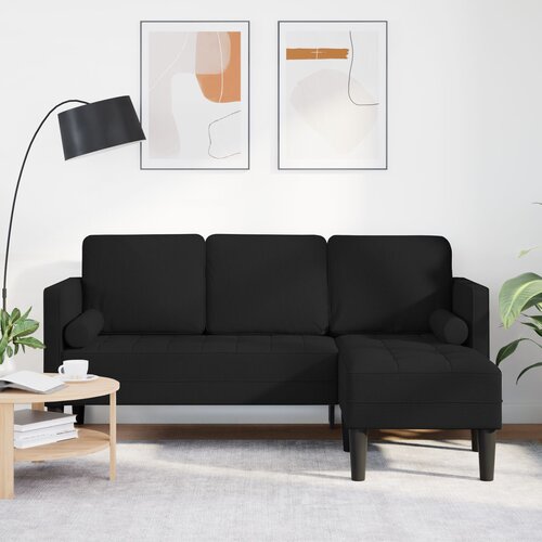 vidaXL Kotna sedežna garnitura Črna Trden bukov les 173 x 131 x 67 cm Cene