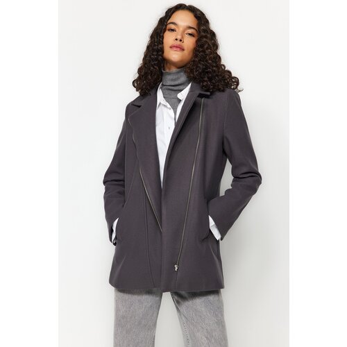 Trendyol Gray Zipper Closure Pocket Cachet Coat Slike