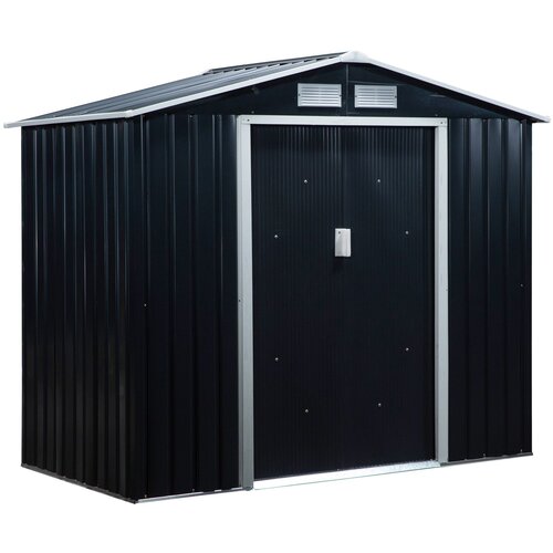 Outsunny Jeklena vrtna lopa za orodje, jeklena vrtna lopa z drsnimi vrati, 213x130x185cm, temno siva, (20752808) Slike