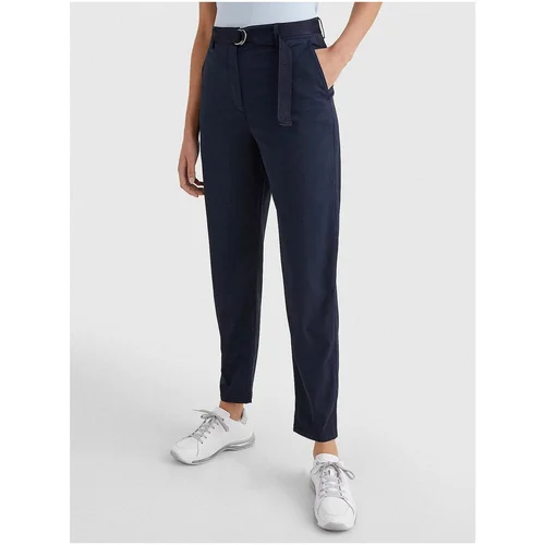 Tommy Hilfiger Dark Blue Women's Shortened Pants with Belt - Women