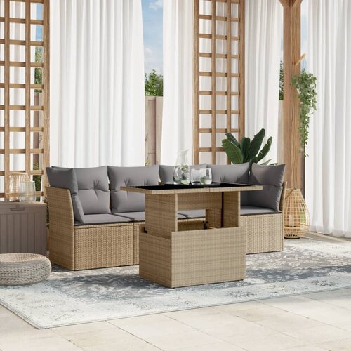 VidaXL 5-dijelni vrtni set sofa s jastucima bež od poliratana Slike