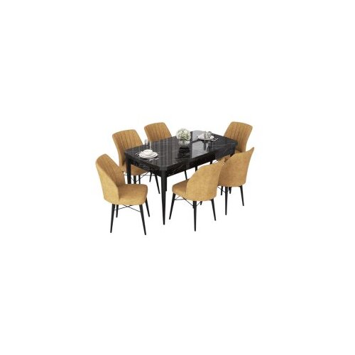 Hanah home set trpezarijski sto i 6 stolica nef black marble cappuccino Cene