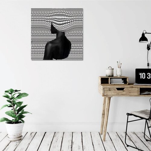 Wallxpert slika na platnu KC423, silueta žene na crno-belom op-art motivu, 45 x 45 cm Cene