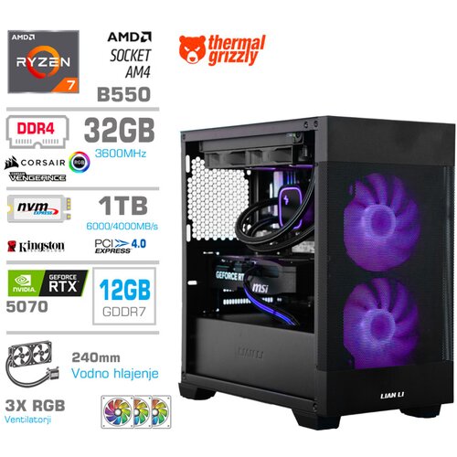 MEGA Računalnik MT S7X R7-5700X/RTX5070/32GB/1TB-4.0/750W/Brez OS/črna RGB + Estetski napajalni kabli [Vijolična / Črna], (22097681) Slike