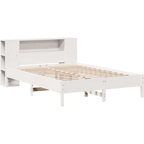 VidaXL Krevet s regalom z knjige bez madraca bijeli 135x190cm borovina Slike
