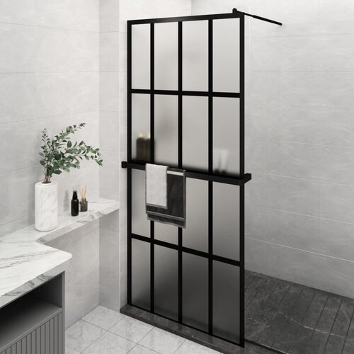 The Living Store pregrada za tuš s polico črna 100x195 cm esg steklo in aluminij - stena za tuš, (21751405) Cene