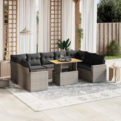 VidaXL 10-dijelni set vrtnih sofa od poliratana s jastucima sivi Slike